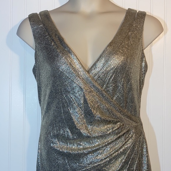 LRL gold shimmer evening gown floor length good stretch fully lined - Picture 7 of 12